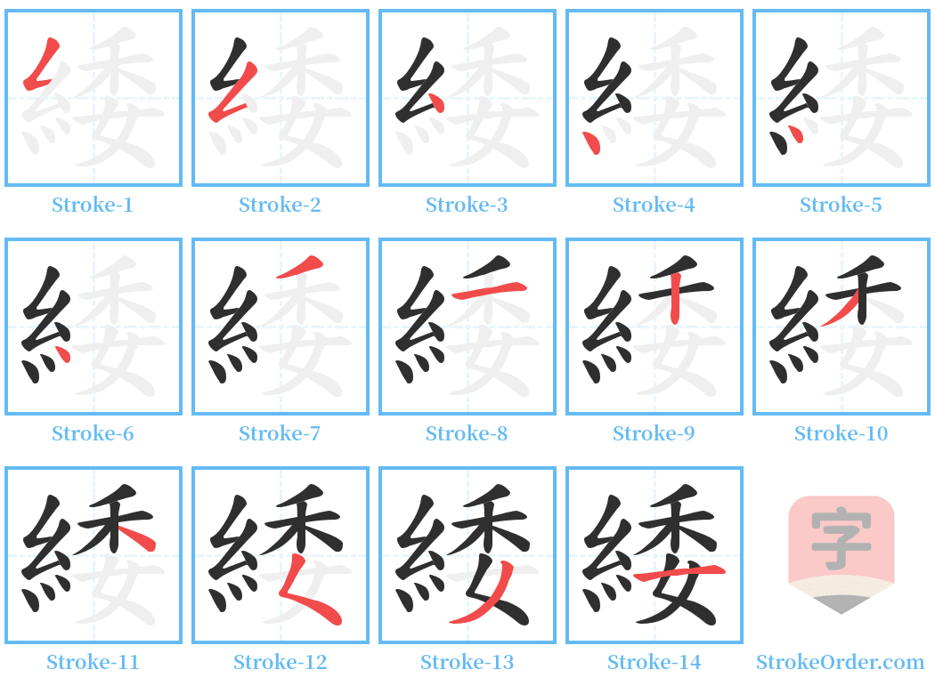 緌 Stroke Order Diagrams