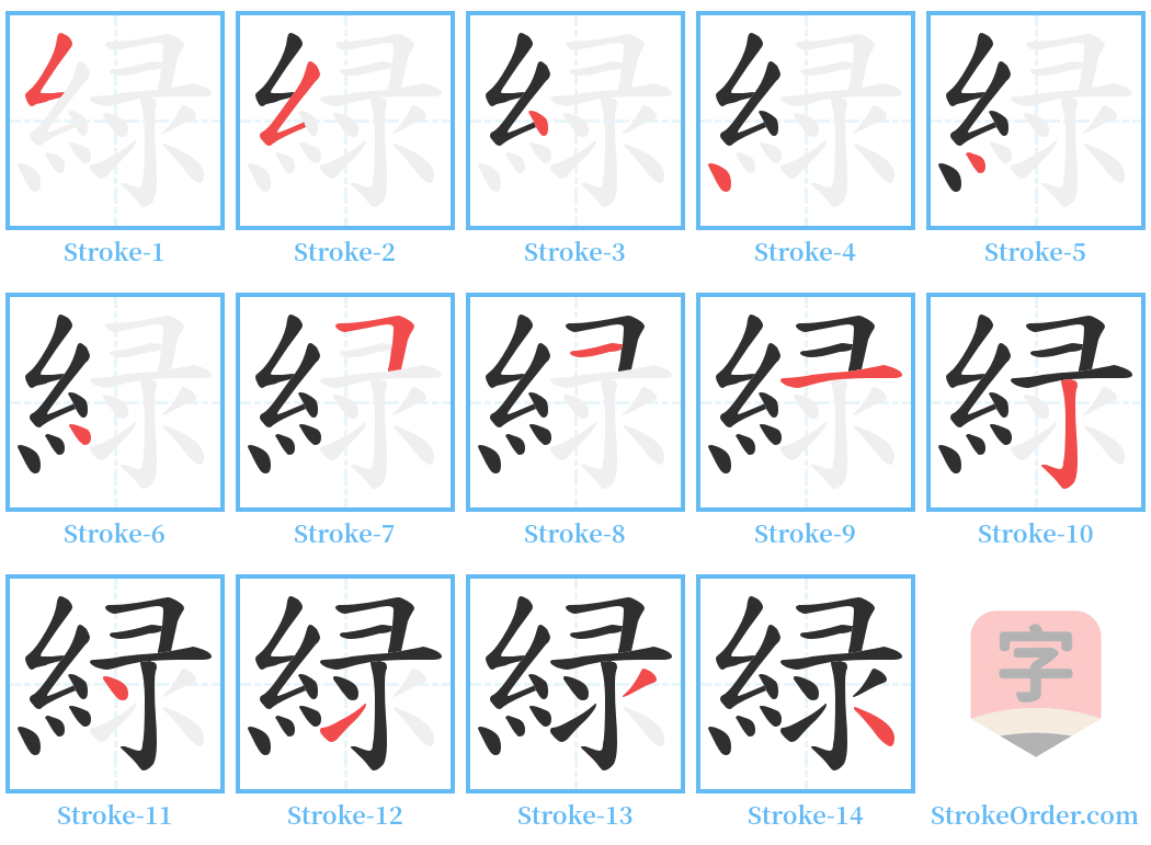 緑 Stroke Order Diagrams