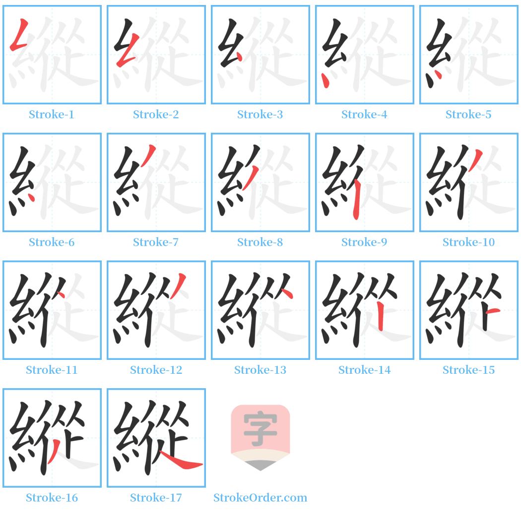 縱 Stroke Order Diagrams