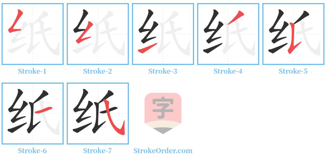 纸 Stroke Order Diagrams