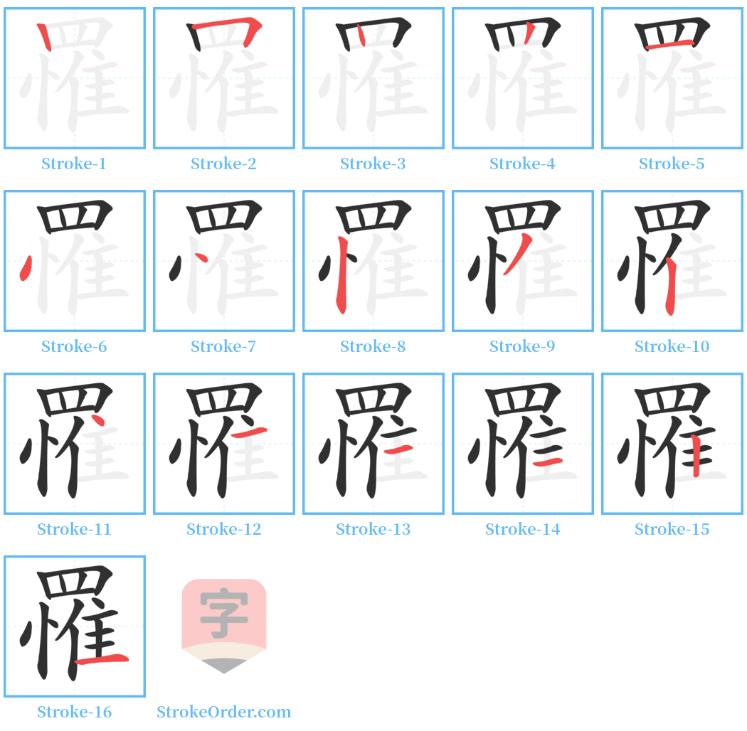 罹 Stroke Order Diagrams