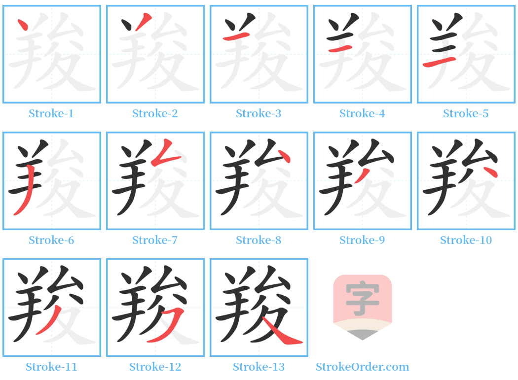 羧 Stroke Order Diagrams