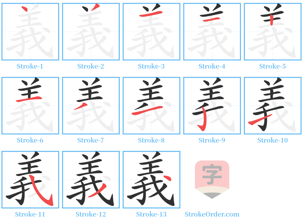 義 Stroke Order Diagrams