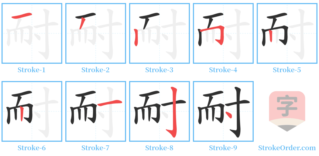 耐 Stroke Order Diagrams