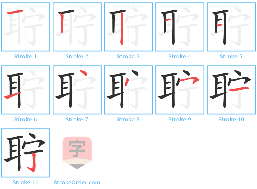 聍 Stroke Order Diagrams