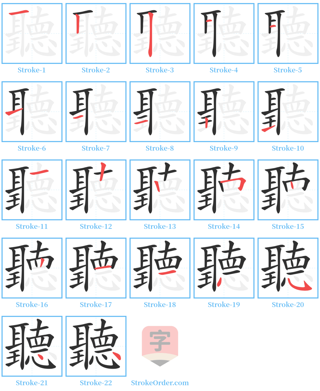 聽 Stroke Order Diagrams