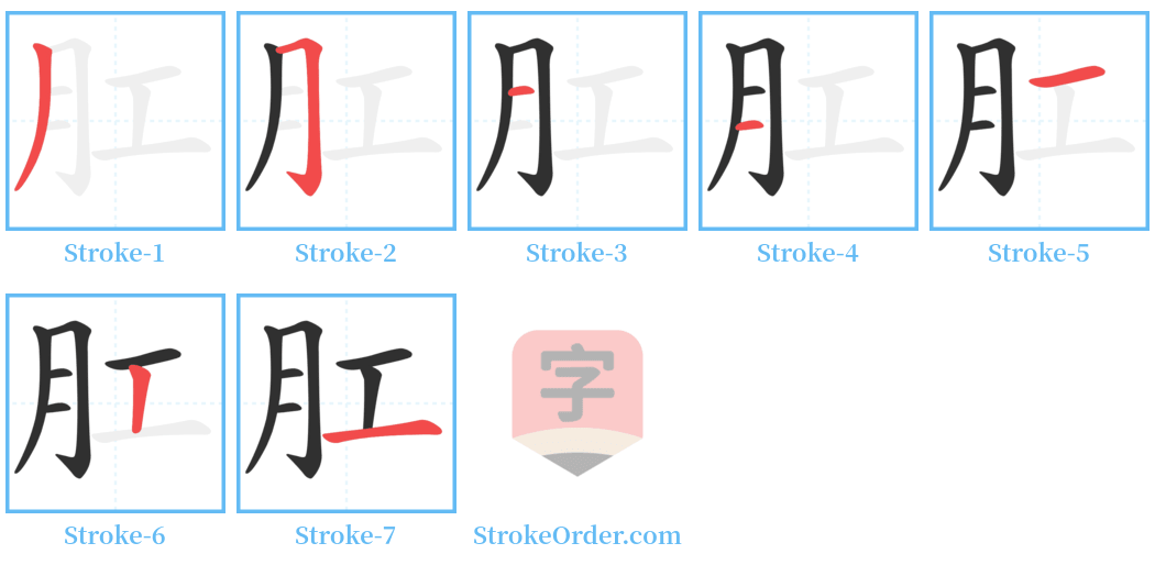 肛 Stroke Order Diagrams