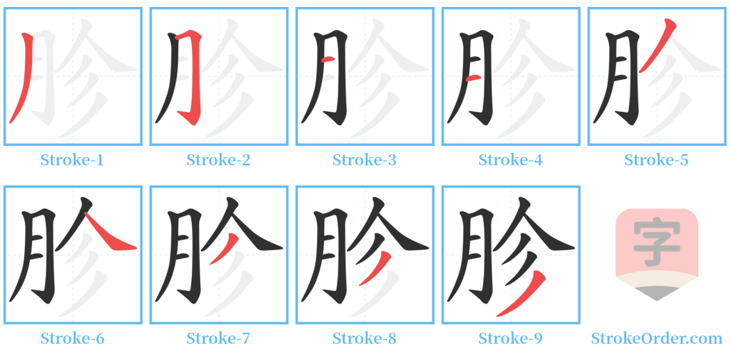 胗 Stroke Order Diagrams