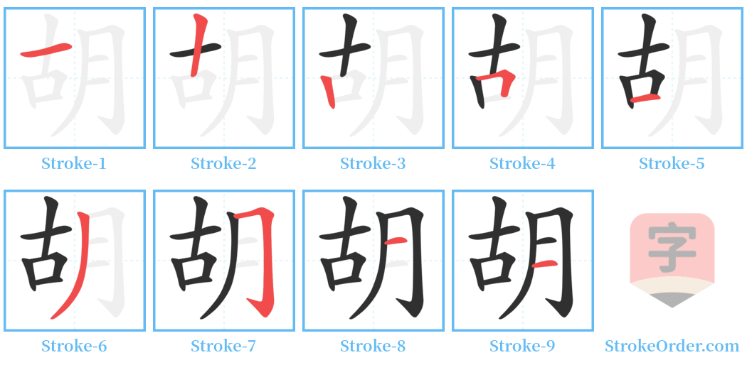 胡 Stroke Order Diagrams