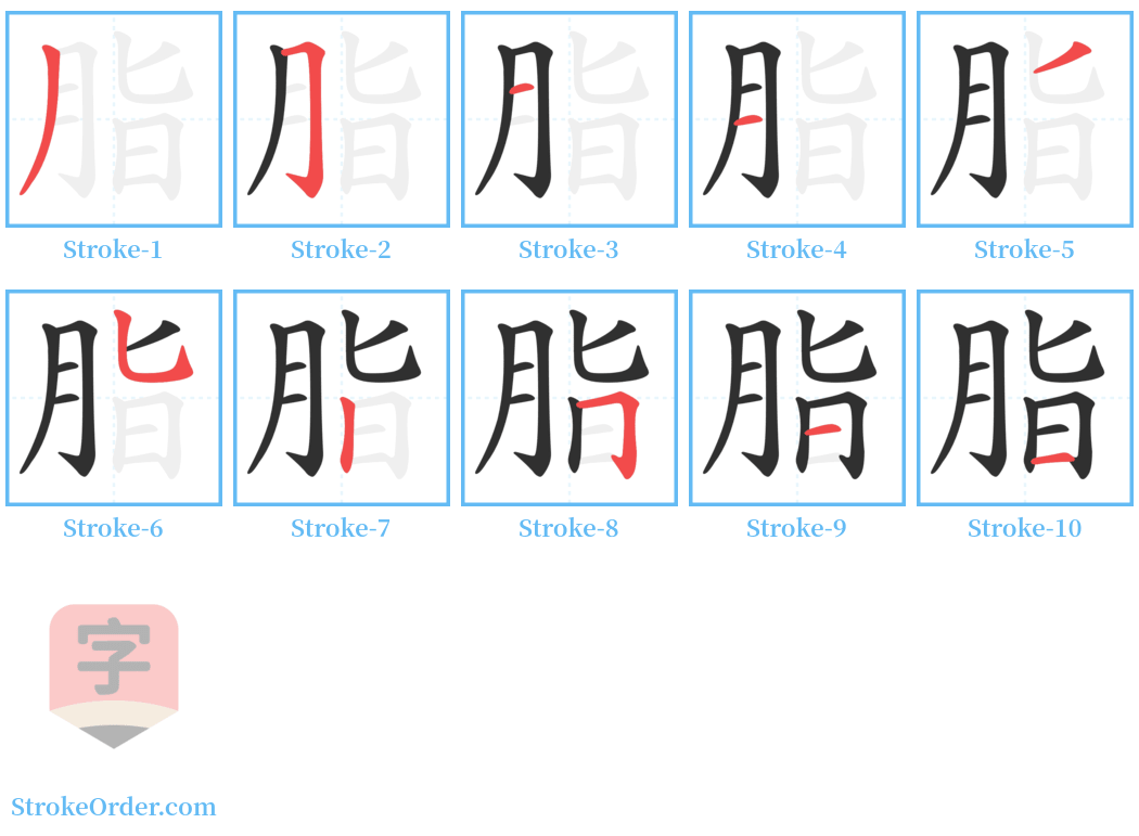 脂 Stroke Order Diagrams