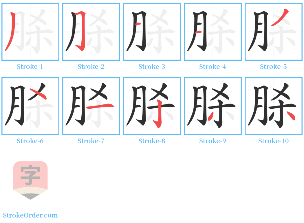 脎 Stroke Order Diagrams