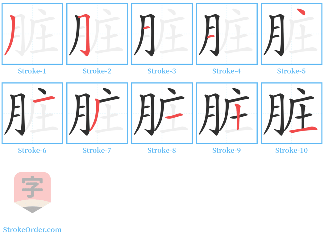 脏 Stroke Order Diagrams