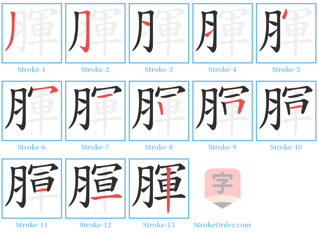 腪 Stroke Order Diagrams