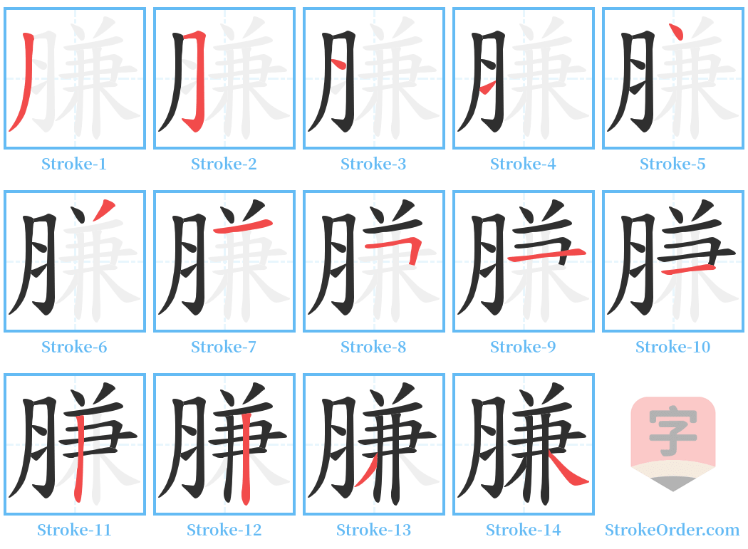 膁 Stroke Order Diagrams