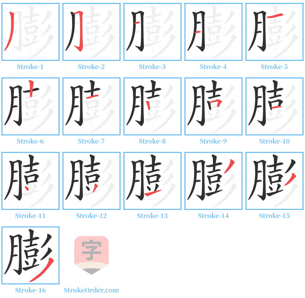 膨 Stroke Order Diagrams