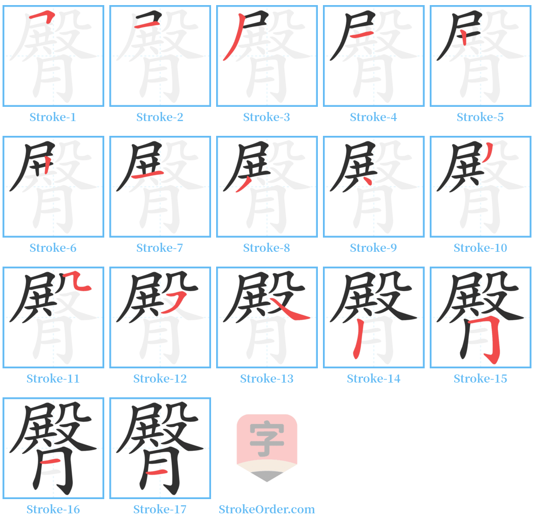 臀 Stroke Order Diagrams