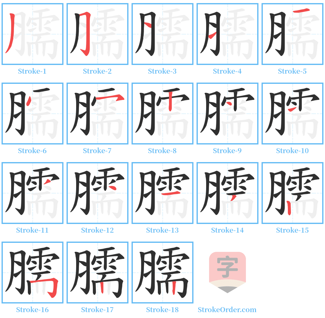 臑 Stroke Order Diagrams