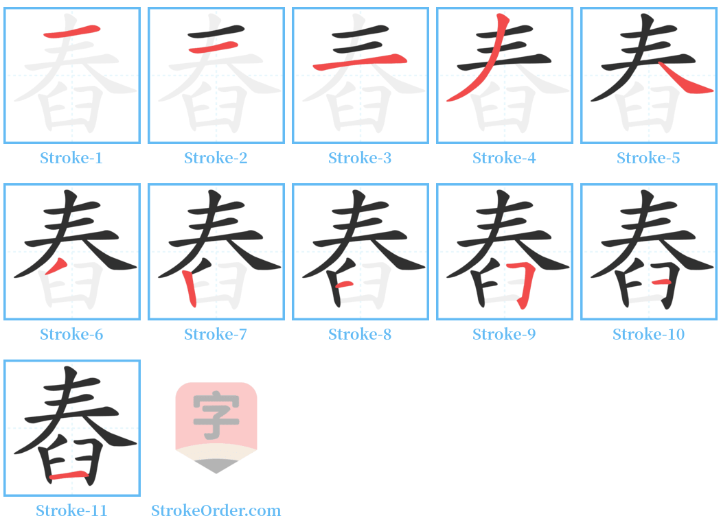 舂 Stroke Order Diagrams