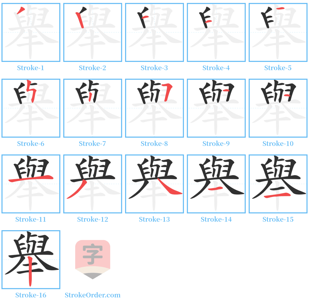 舉 Stroke Order Diagrams