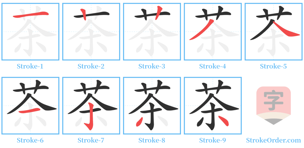 茶 Stroke Order Diagrams