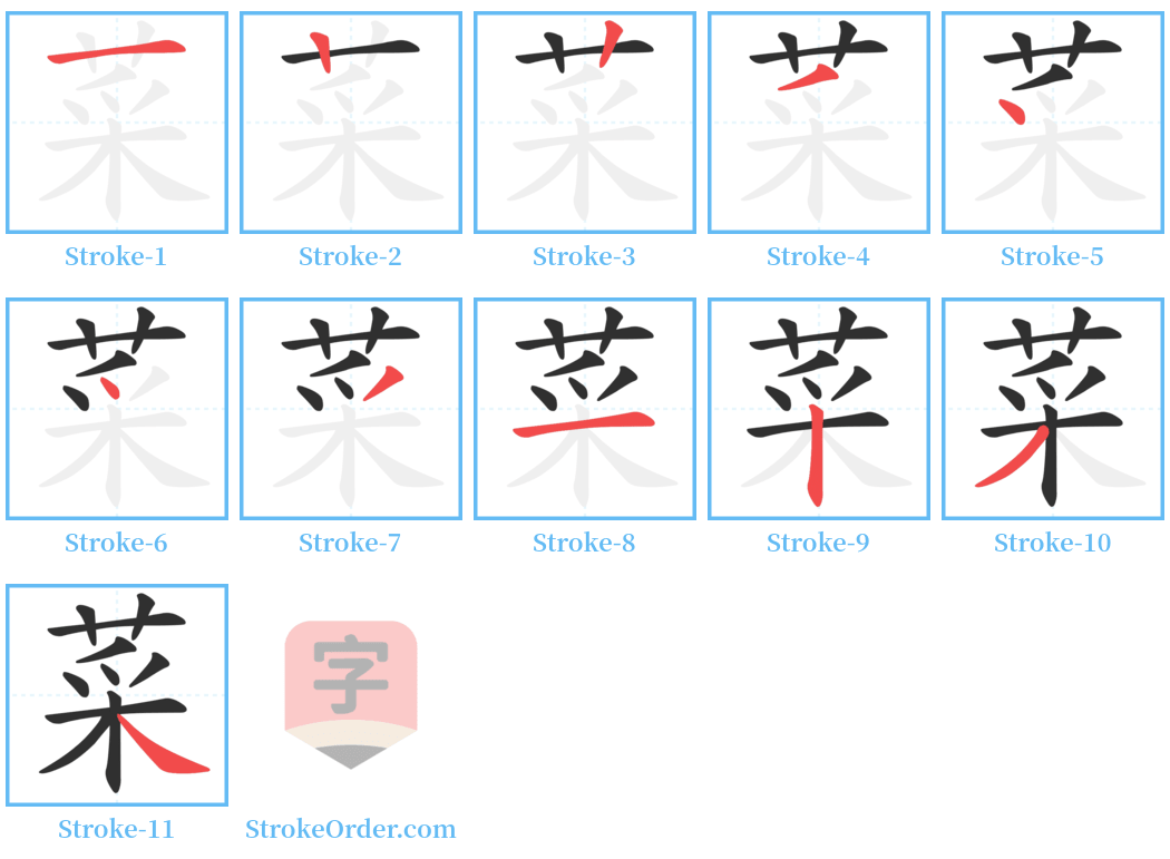 菜 Stroke Order Diagrams