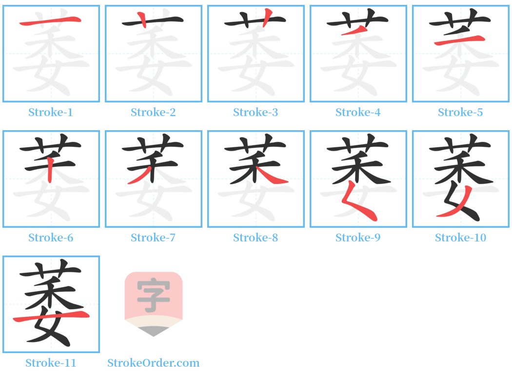 萎 Stroke Order Diagrams