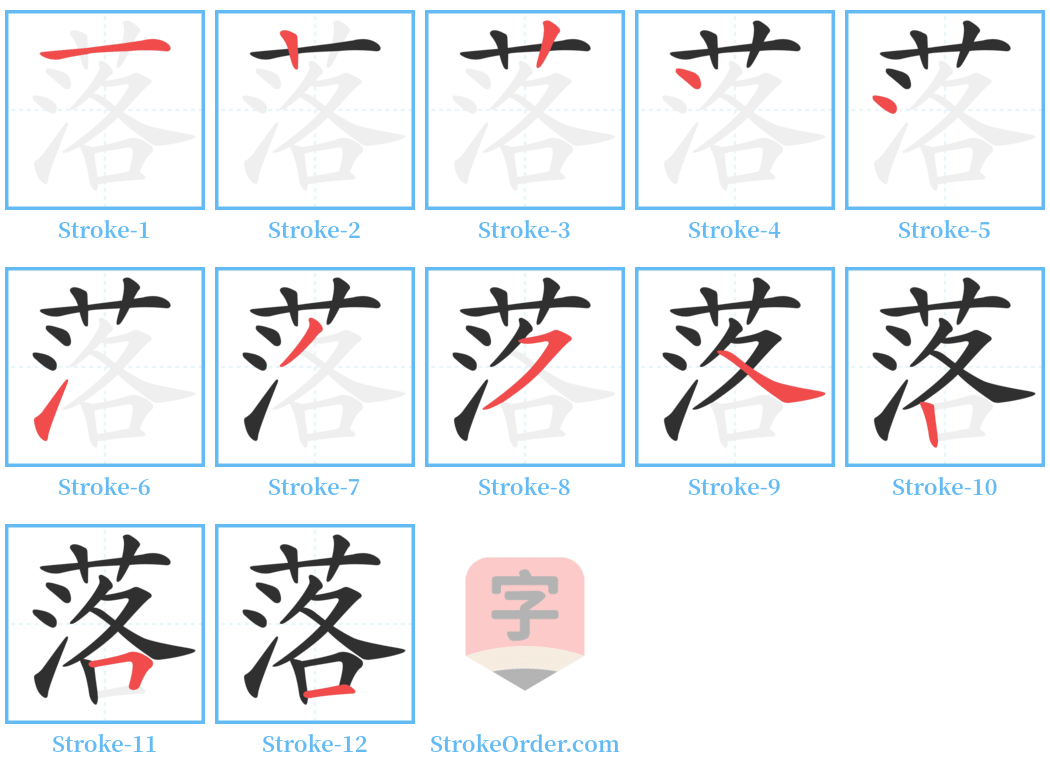 落 Stroke Order Diagrams