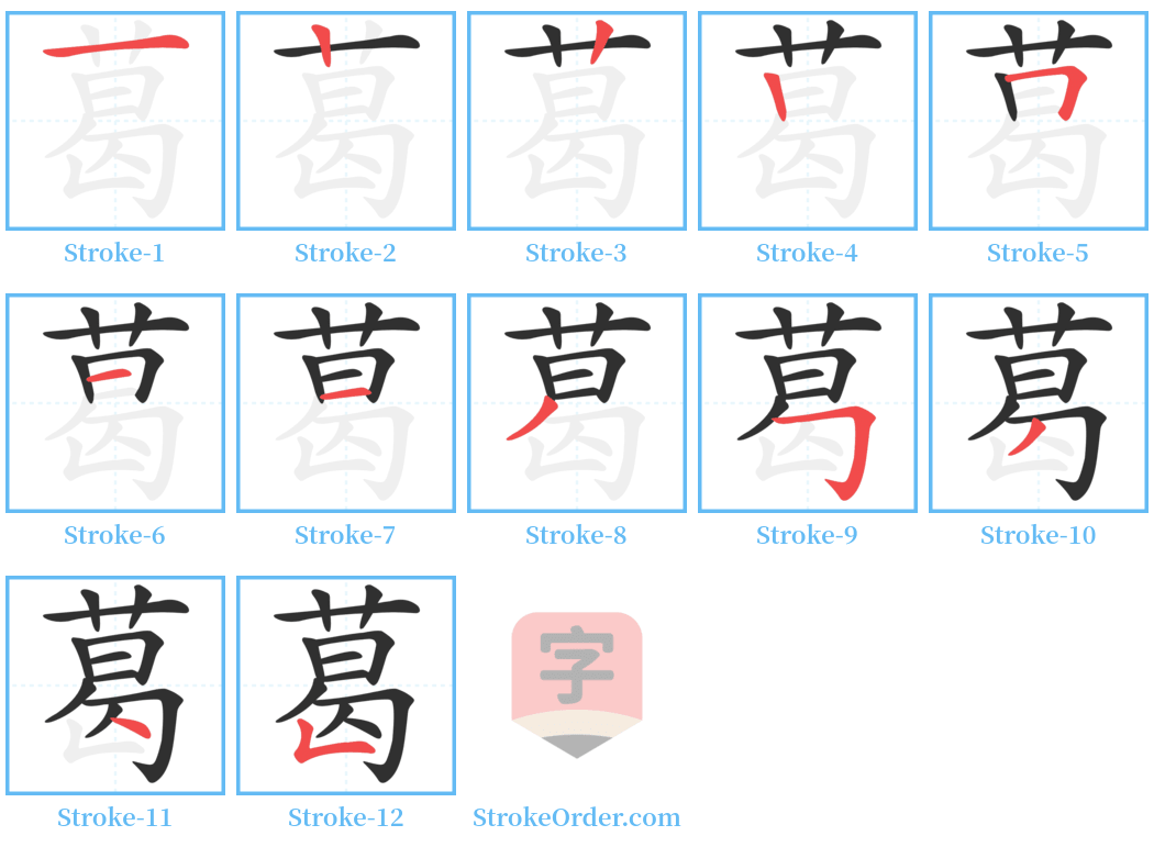 葛 Stroke Order Diagrams