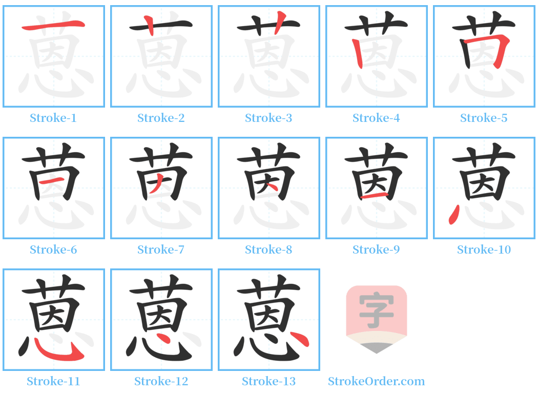 蒽 Stroke Order Diagrams