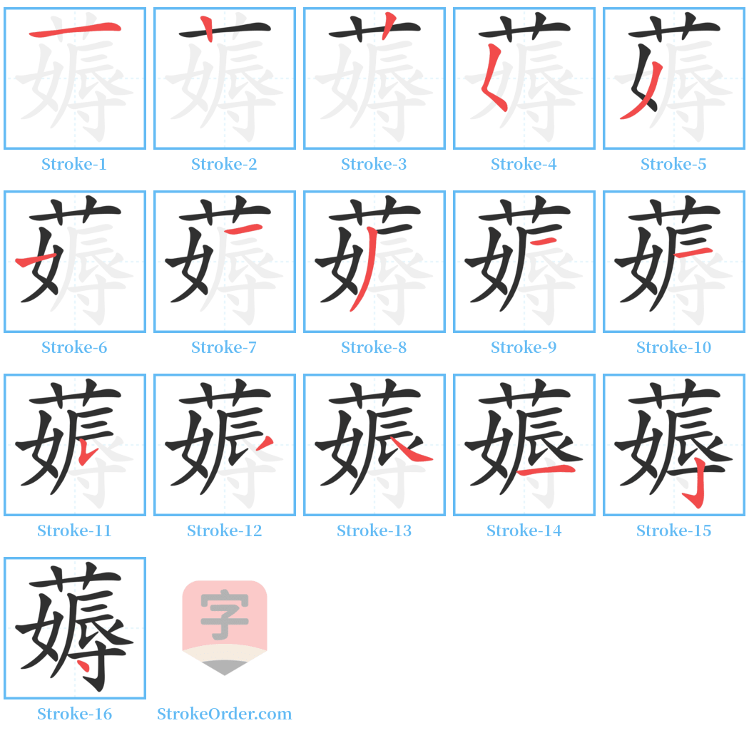 薅 Stroke Order Diagrams