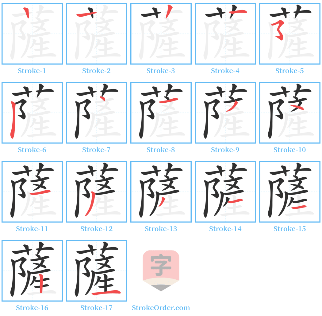 薩 Stroke Order Diagrams