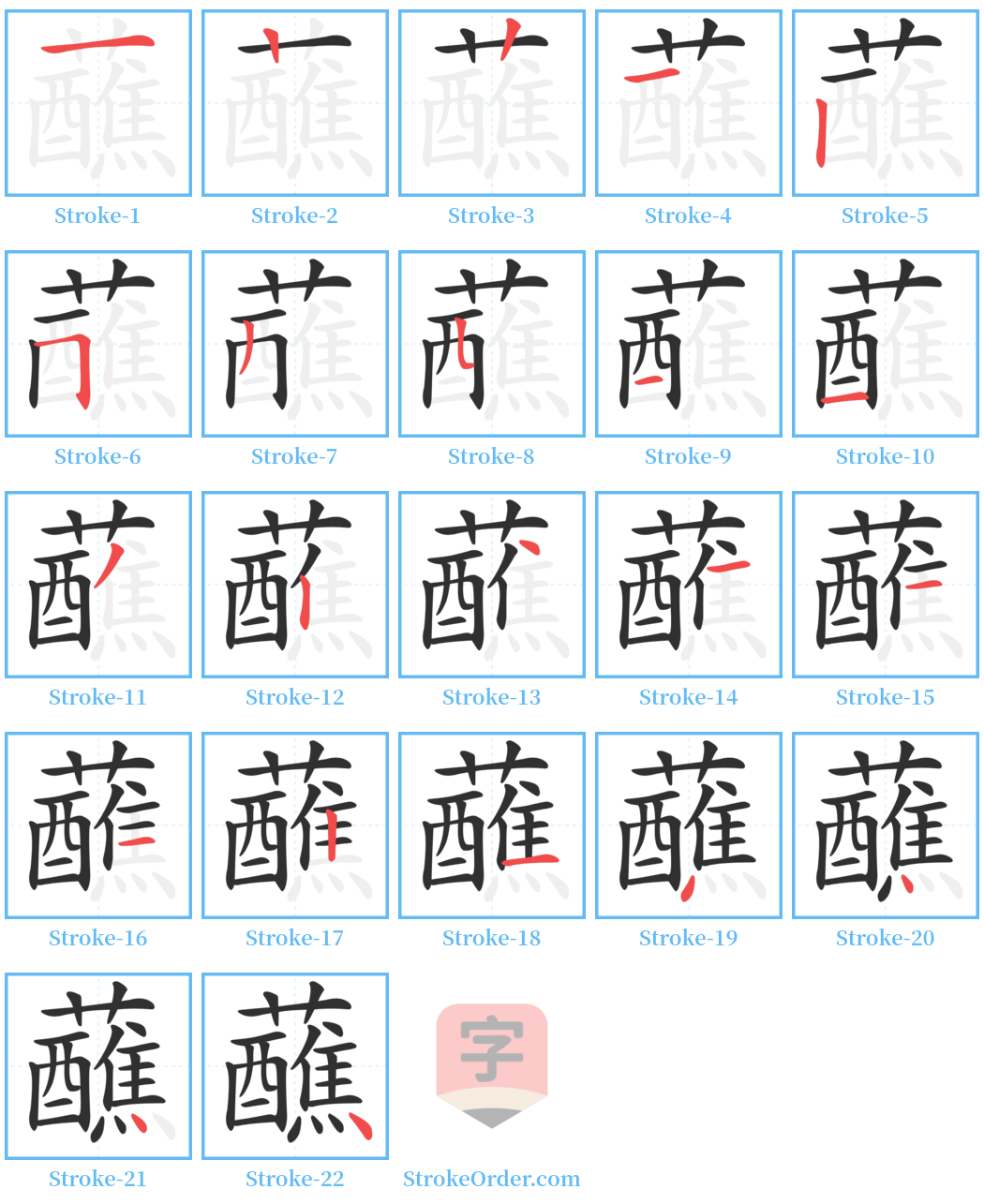 蘸 Stroke Order Diagrams