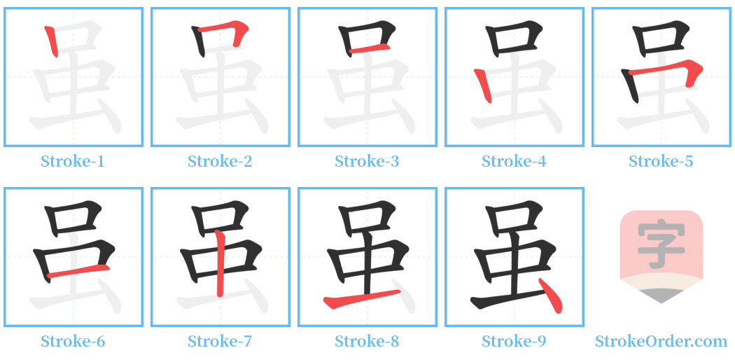 虽 Stroke Order Diagrams