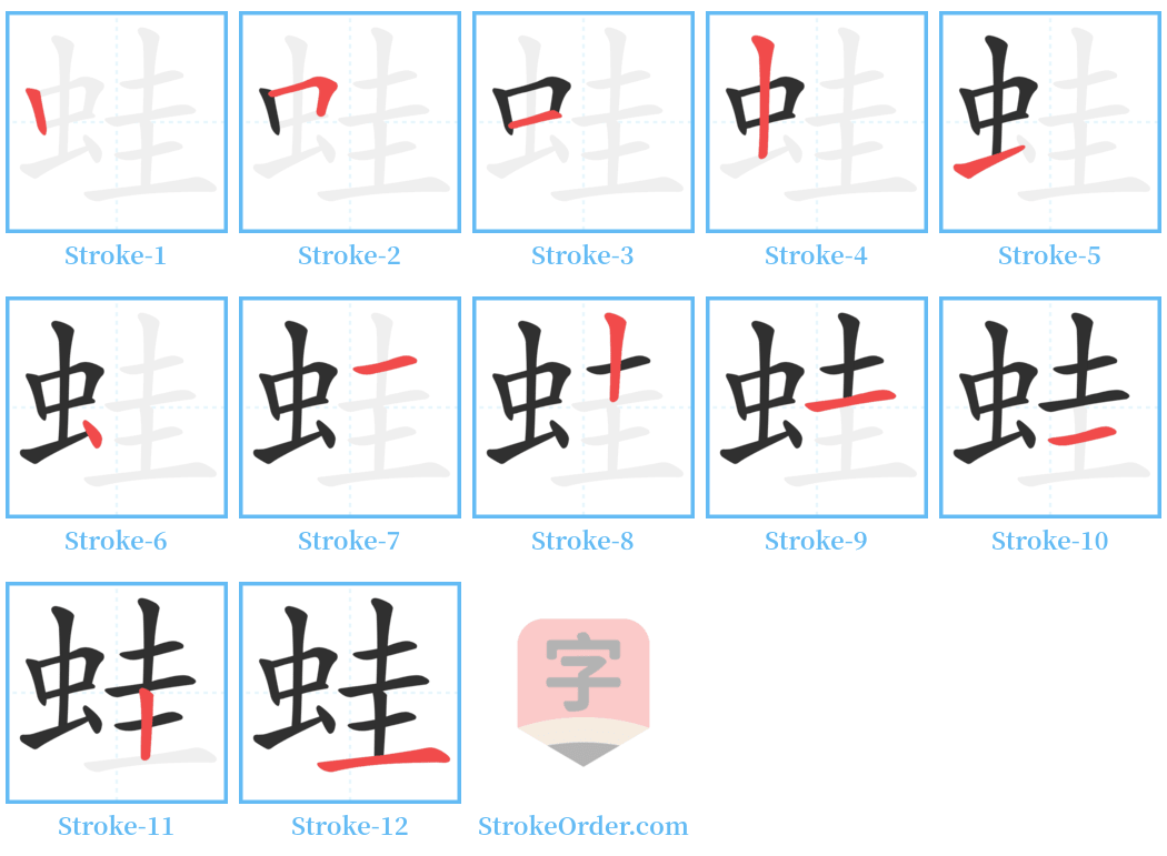 蛙 Stroke Order Diagrams