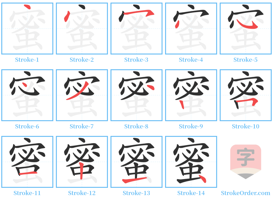 蜜 Stroke Order Diagrams