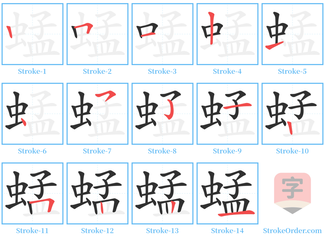 蜢 Stroke Order Diagrams