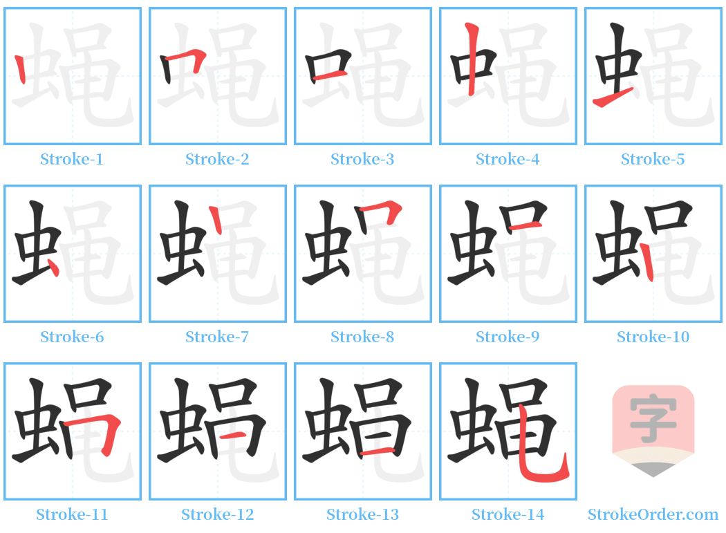 蝇 Stroke Order Diagrams