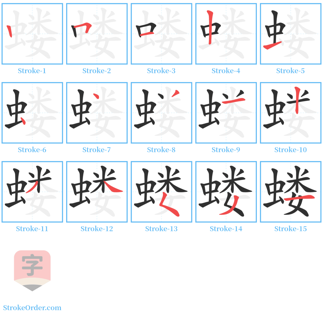 蝼 Stroke Order Diagrams