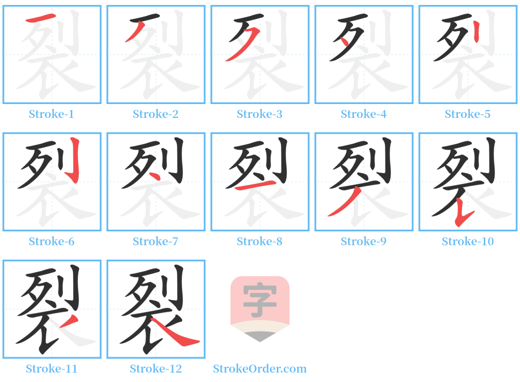 裂 Stroke Order Diagrams