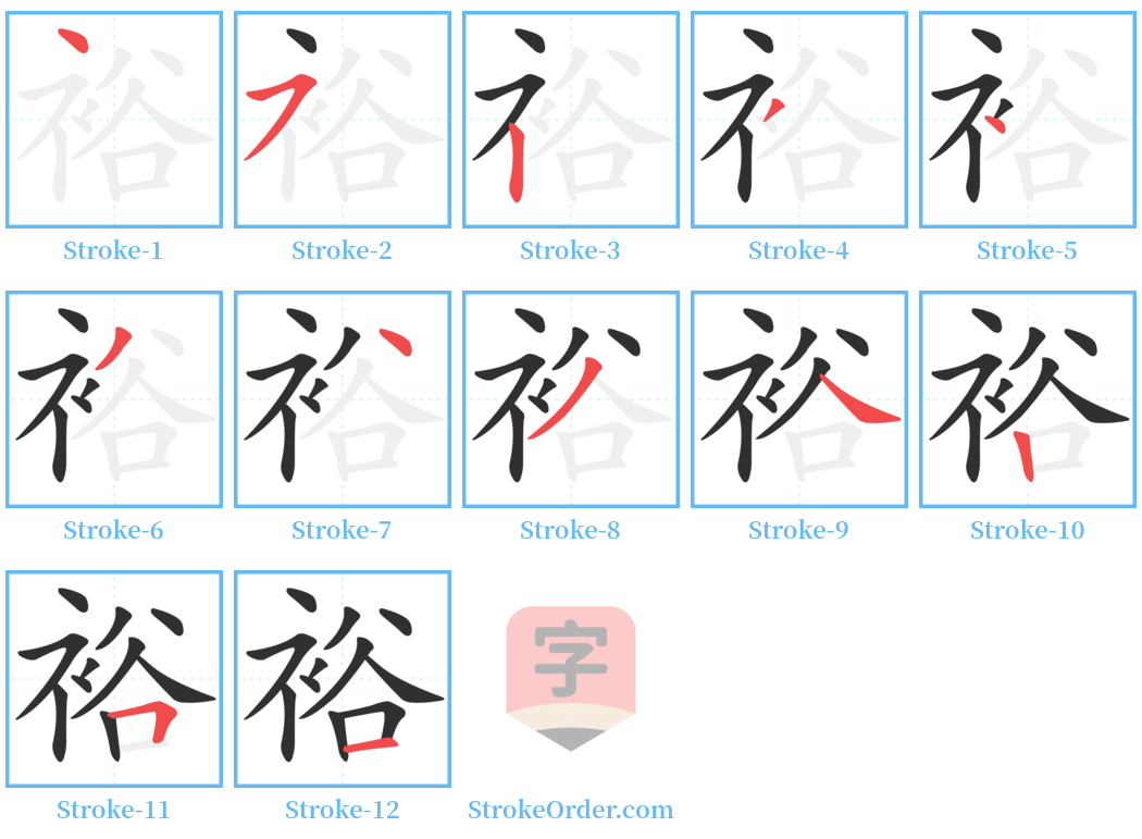 裕 Stroke Order Diagrams