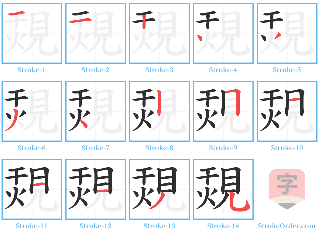 覝 Stroke Order Diagrams