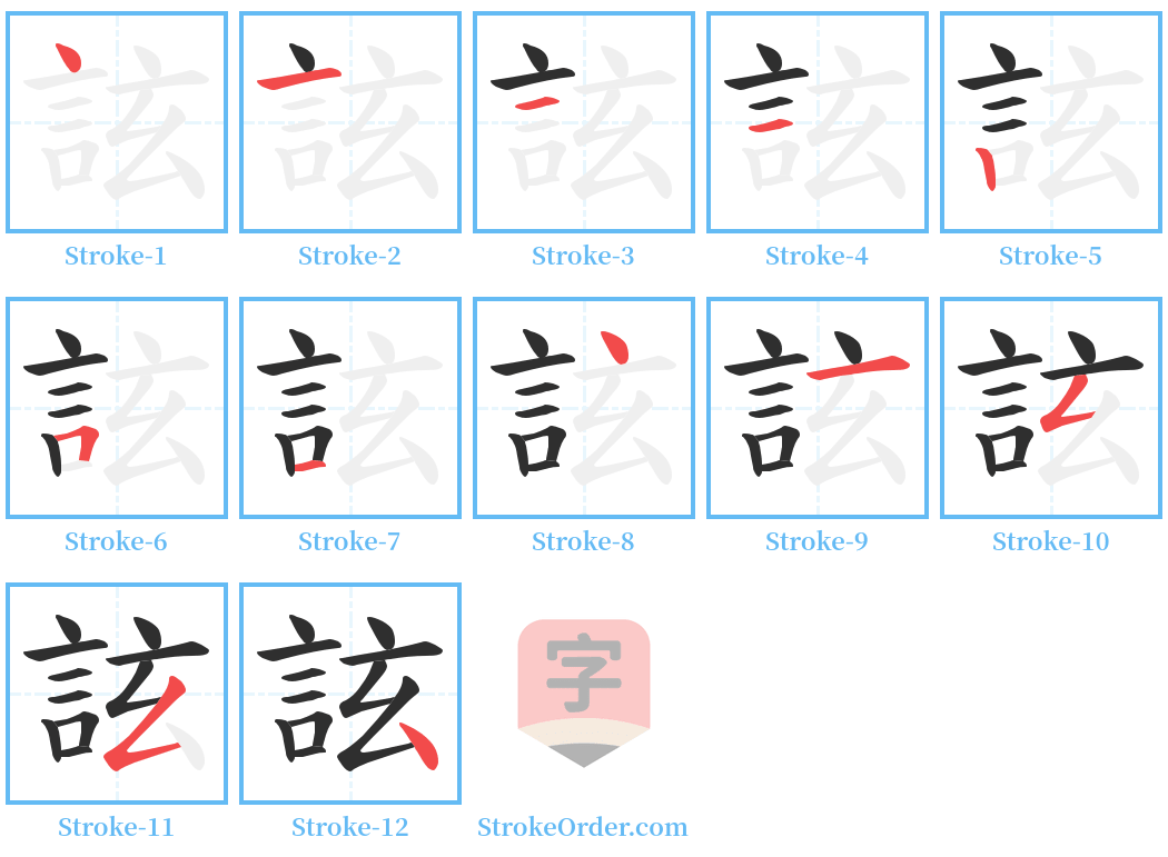 詃 Stroke Order Diagrams