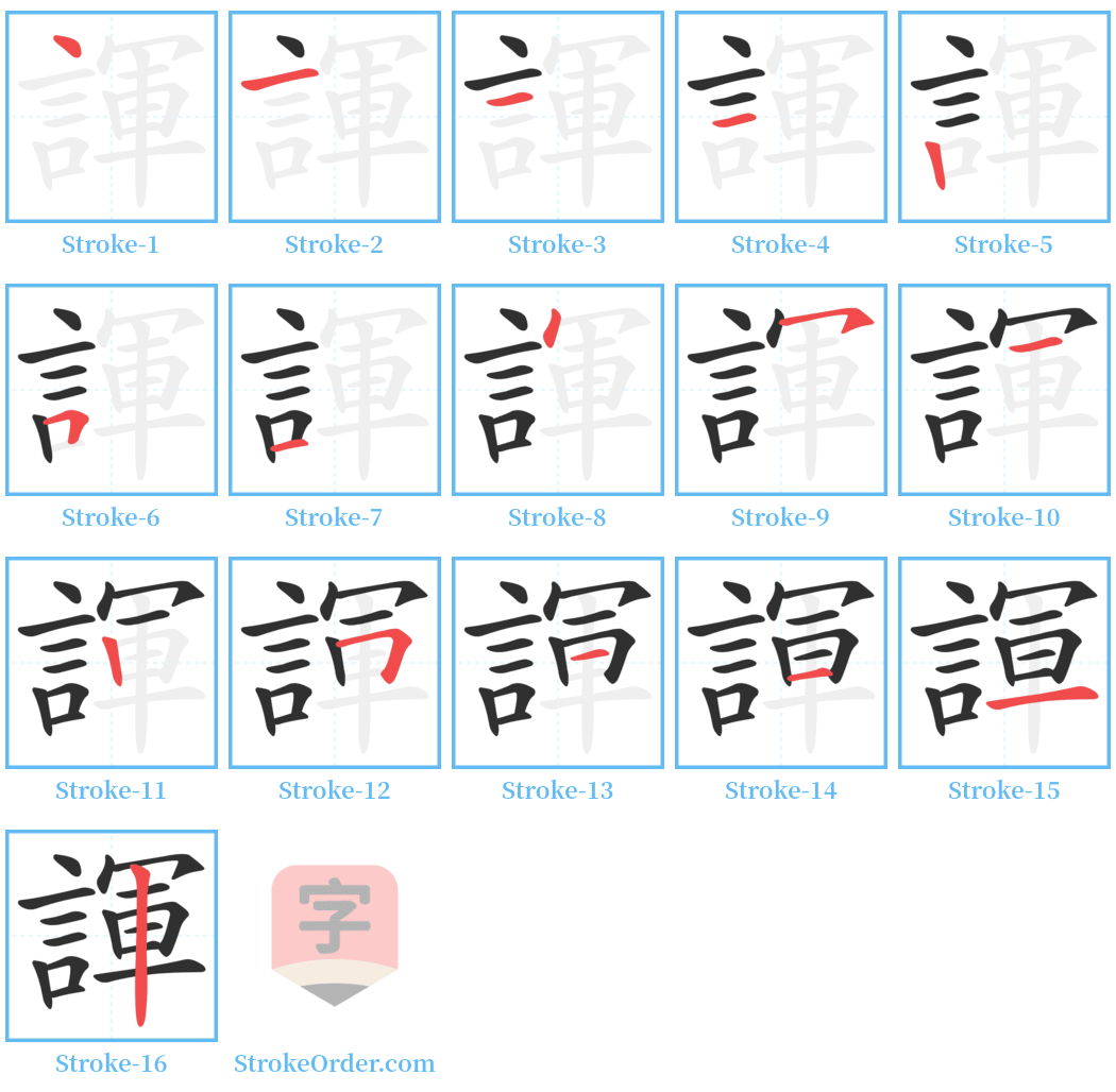 諢 Stroke Order Diagrams