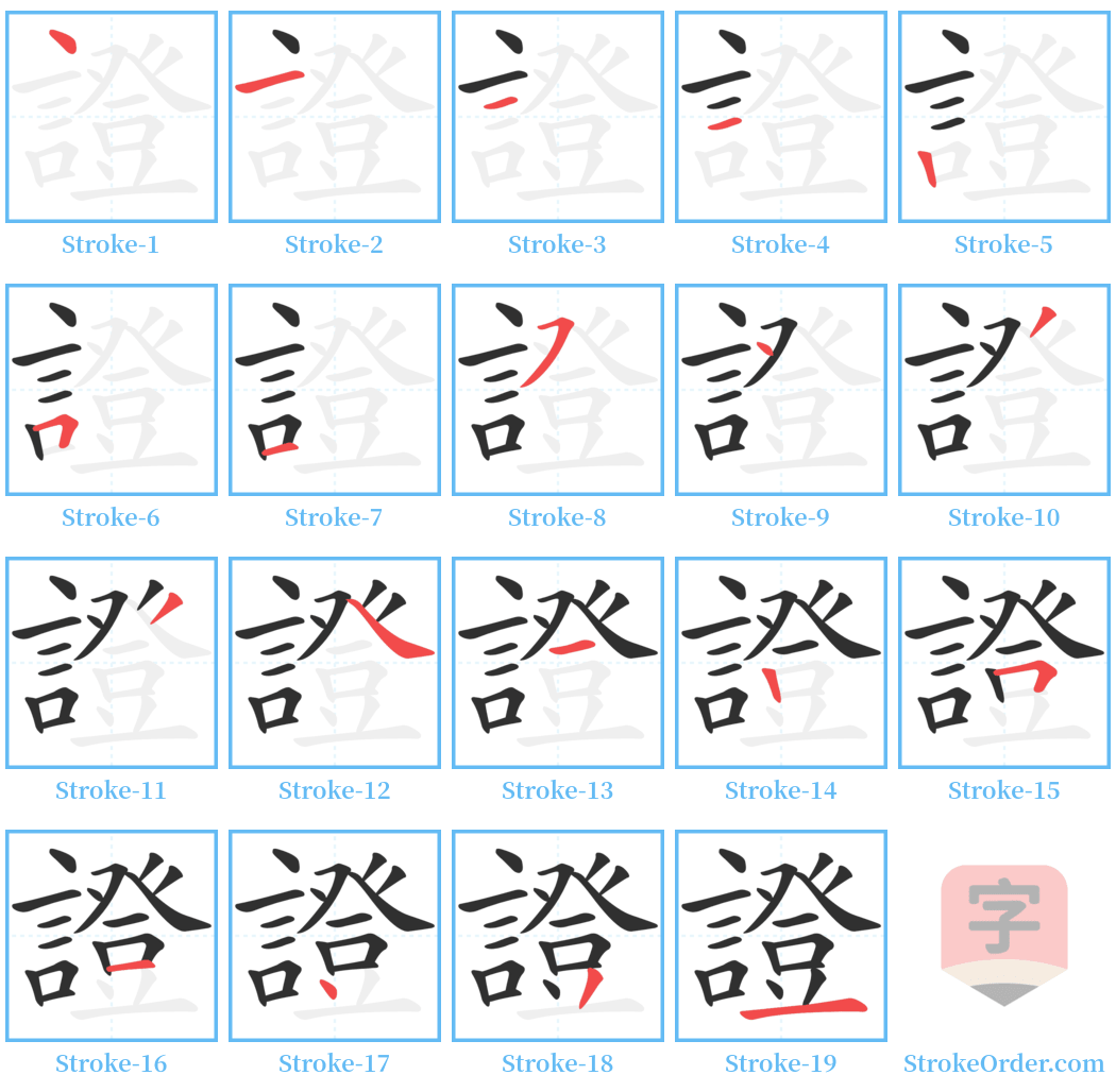 證 Stroke Order Diagrams