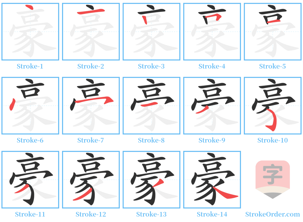 豪 Stroke Order Diagrams