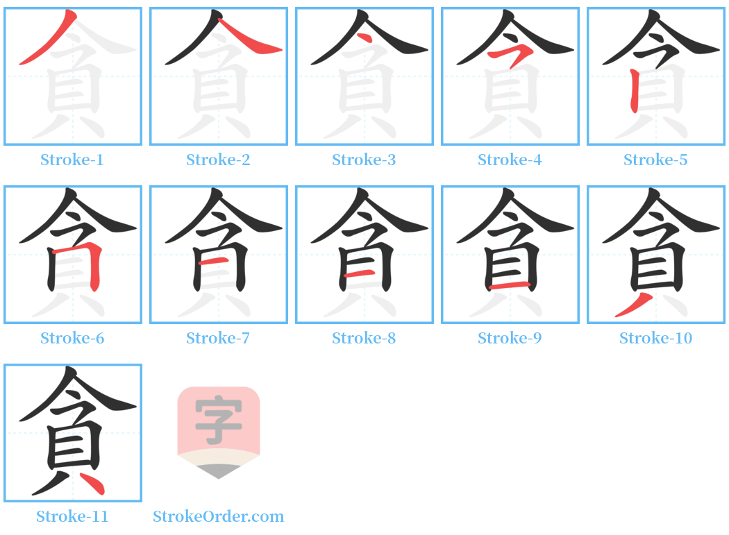 貪 Stroke Order Diagrams