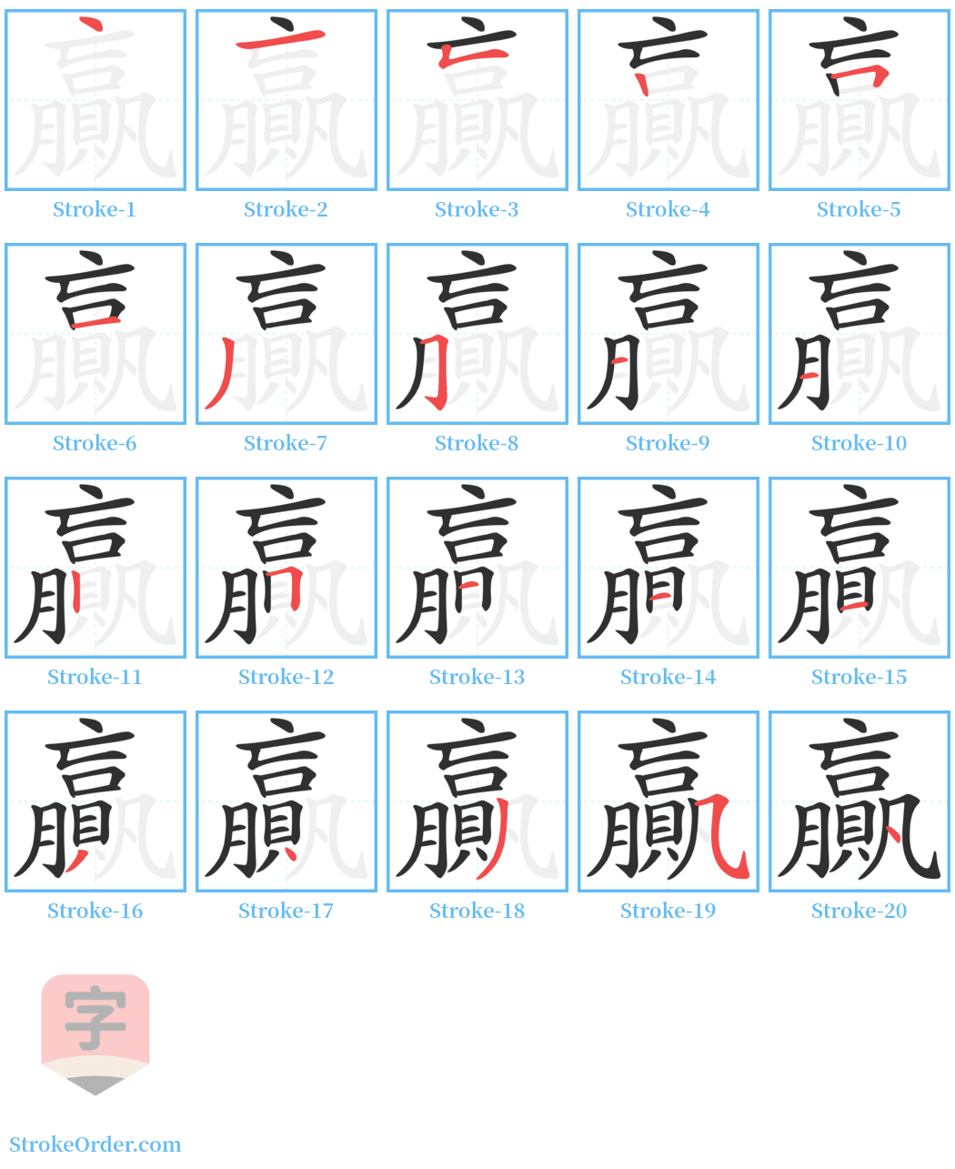 贏 Stroke Order Diagrams