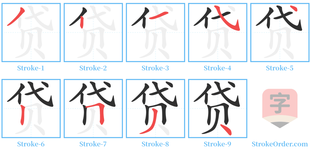 贷 Stroke Order Diagrams