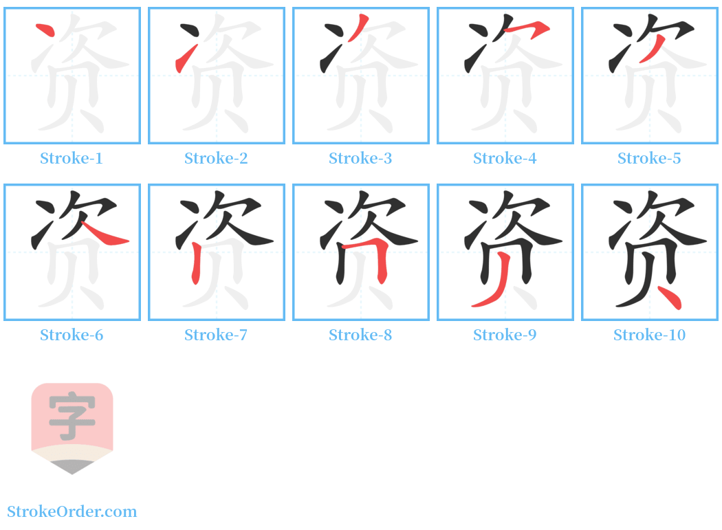 资 Stroke Order Diagrams