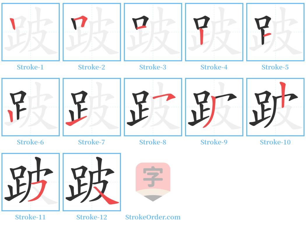 跛 Stroke Order Diagrams